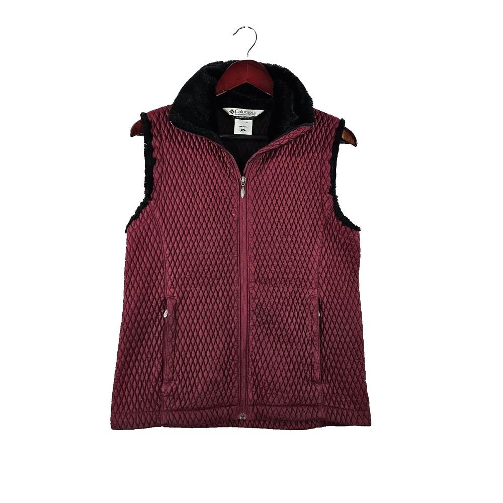 Columbia Womens Vest Faux Fur Mock Neck Full Zip Quilted Red Size M‎